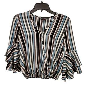 Discreet Multicolor Striped Ruffle Blouse